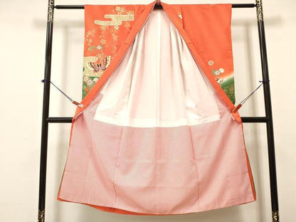平和屋着物[]七五三　女の子　７歳　祝着　四つ身　エ霞花蝶文　暈し染め　金彩　洗える着物　DABA3633ma