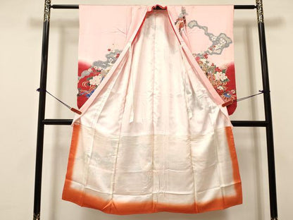 平和屋着物[]七五三　女の子　７歳　祝着　四つ身　御所車鞠花文　暈し染め　金彩　逸品　DABA3636ma