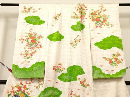 平和屋着物[]七五三　女の子　７歳　祝着　四つ身　駒刺繍　絞り　花籠文　金彩　逸品　DABA3631ma
