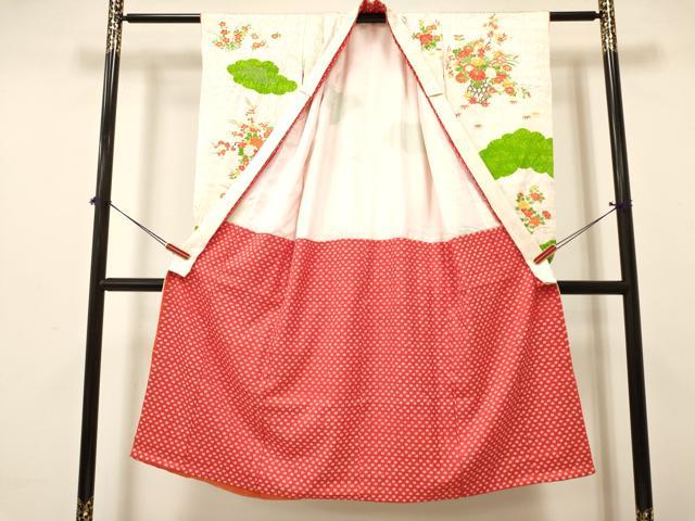平和屋着物[]七五三　女の子　７歳　祝着　四つ身　駒刺繍　絞り　花籠文　金彩　逸品　DABA3631ma