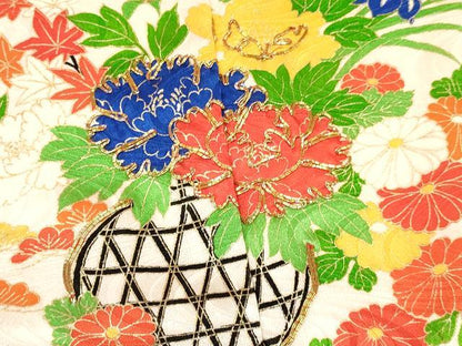 平和屋着物[]七五三　女の子　７歳　祝着　四つ身　駒刺繍　絞り　花籠文　金彩　逸品　DABA3631ma