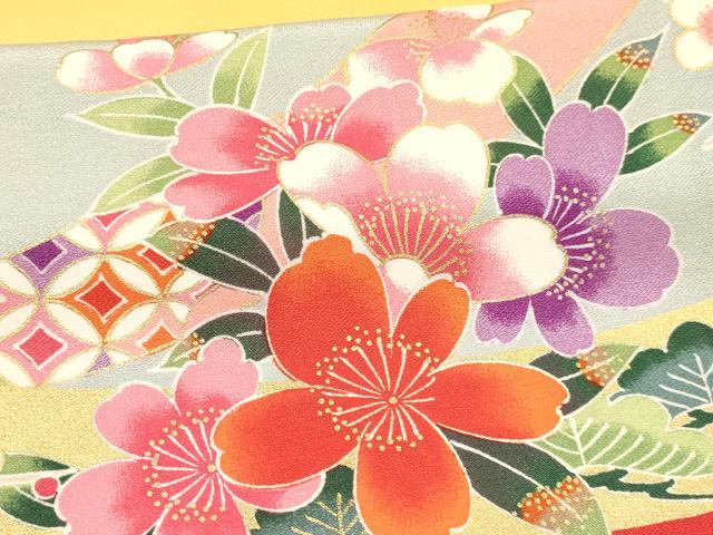 平和屋着物[]七五三　女の子　７歳　祝着　四つ身　御所車花文　暈し染め　金彩　逸品　DABA3662ma