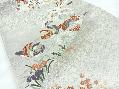 平和屋着物◎六通柄袋帯　唐織　鴛鴦花文　金銀糸　正絹　逸品　CABC1625nb