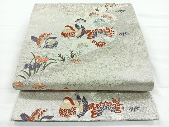 平和屋着物◎六通柄袋帯　唐織　鴛鴦花文　金銀糸　正絹　逸品　CABC1625nb