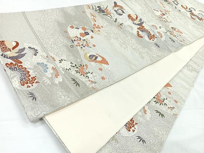 平和屋着物◎六通柄袋帯　唐織　鴛鴦花文　金銀糸　正絹　逸品　CABC1625nb