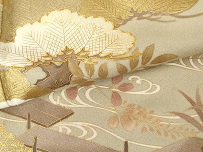 平和屋着物●豪華色留袖　作家物　龍谷　駒刺繍　流水花松文　金彩　正絹　逸品　AABE8644cs