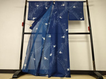 平和屋着物＊夏物 小紋 絽 草花文 洗える着物 AABE7520jd