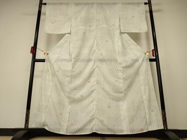 平和屋着物＊夏物 小紋 絽 幾何学文様 洗える着物 AABE8965jd