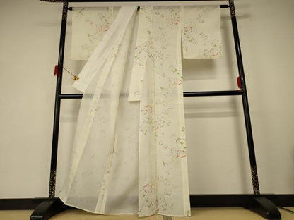平和屋着物＊夏物 小紋 絽 草花文 洗える着物 AABE7512jd