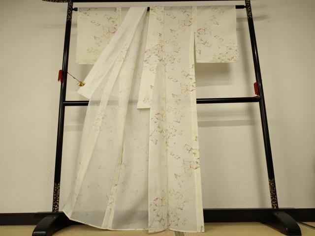 平和屋着物＊夏物 小紋 絽 草花文 洗える着物 AABE7512jd