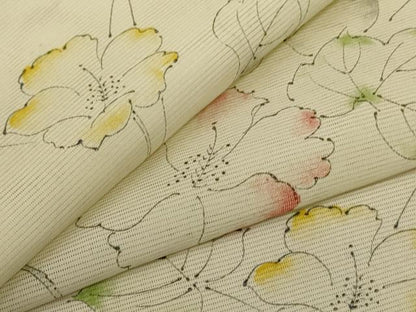 平和屋着物＊夏物 小紋 絽 草花文 洗える着物 AABE7512jd