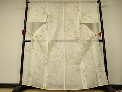 平和屋着物＊夏物 小紋 絽 草花文 洗える着物 AABE7512jd