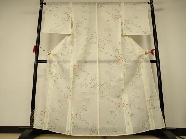平和屋着物＊夏物 小紋 絽 草花文 洗える着物 AABE7512jd