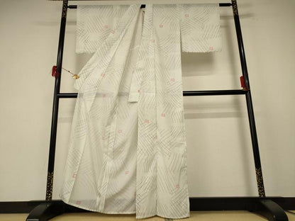 平和屋着物＊夏物 小紋 絽 幾何学文様 洗える着物 AABE8965jd
