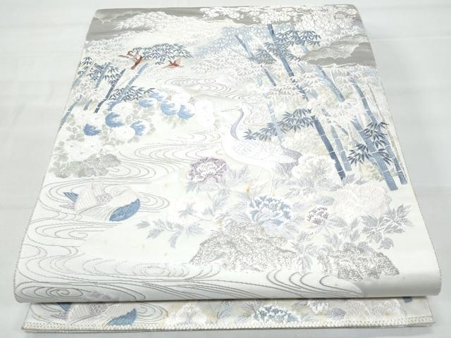 平和屋着物◎六通柄袋帯 唐織 雲取り花鳥文 九百錦 プラチナ箔 正絹 逸品 CABB7884fb