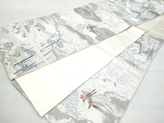 平和屋着物◎六通柄袋帯 唐織 雲取り花鳥文 九百錦 プラチナ箔 正絹 逸品 CABB7884fb