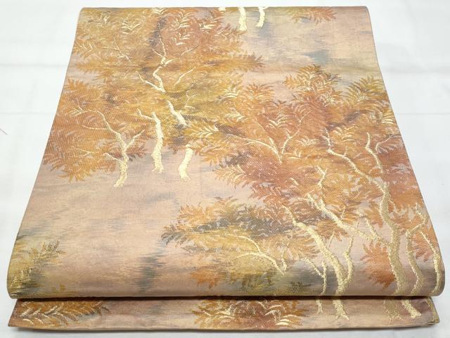 平和屋着物◎西陣 六通柄袋帯 樹林文 金糸 正絹 逸品 CABB7931fb