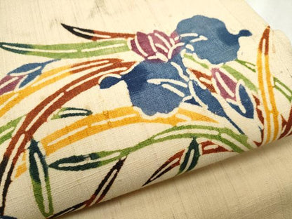 平和屋着物●九寸開き名古屋帯 紬地 型染め 花丸文 正絹 逸品 CABB9387hy