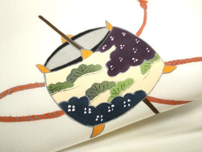 平和屋着物●塩瀬　九寸名古屋帯　作家物　糸巻き文　正絹　逸品　CABB9379hy