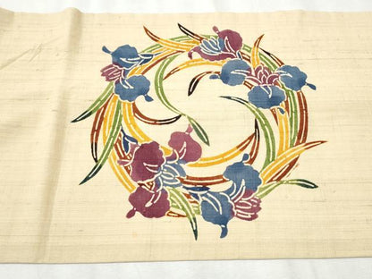 平和屋着物●九寸開き名古屋帯 紬地 型染め 花丸文 正絹 逸品 CABB9387hy