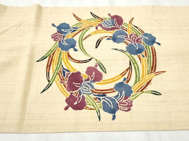 平和屋着物●九寸開き名古屋帯 紬地 型染め 花丸文 正絹 逸品 CABB9387hy