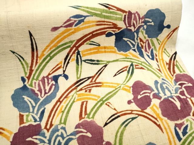 平和屋着物●九寸開き名古屋帯 紬地 型染め 花丸文 正絹 逸品 CABB9387hy