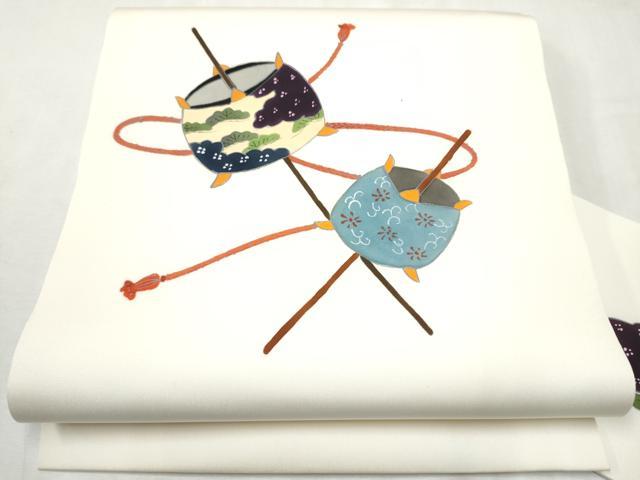 平和屋着物●塩瀬　九寸名古屋帯　作家物　糸巻き文　正絹　逸品　CABB9379hy