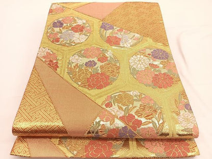平和屋着物◎本佐賀錦 六通柄袋帯 唐織 亀甲花丸文 金糸 正絹 逸品 BAAW3248hv