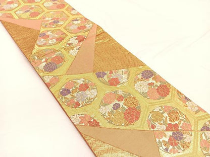 平和屋着物◎本佐賀錦 六通柄袋帯 唐織 亀甲花丸文 金糸 正絹 逸品 BAAW3248hv