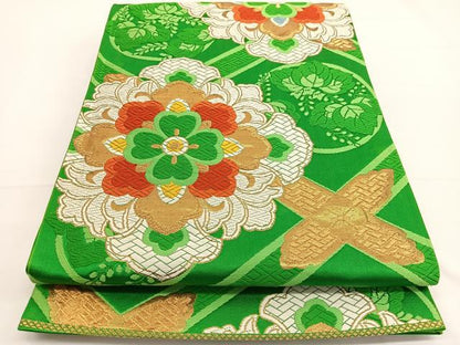 平和屋着物◎六通柄袋帯　唐織　菱天井花文　金糸　正絹　逸品　BAAW3244hv