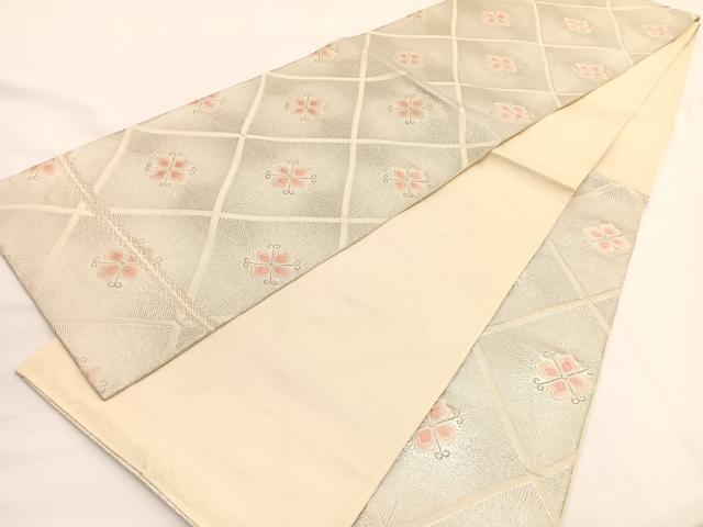 平和屋着物◎六通柄袋帯　唐織　花菱文　銀糸　正絹　逸品　BAAW3296hv