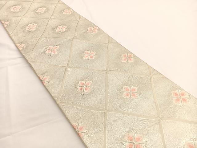 平和屋着物◎六通柄袋帯　唐織　花菱文　銀糸　正絹　逸品　BAAW3296hv