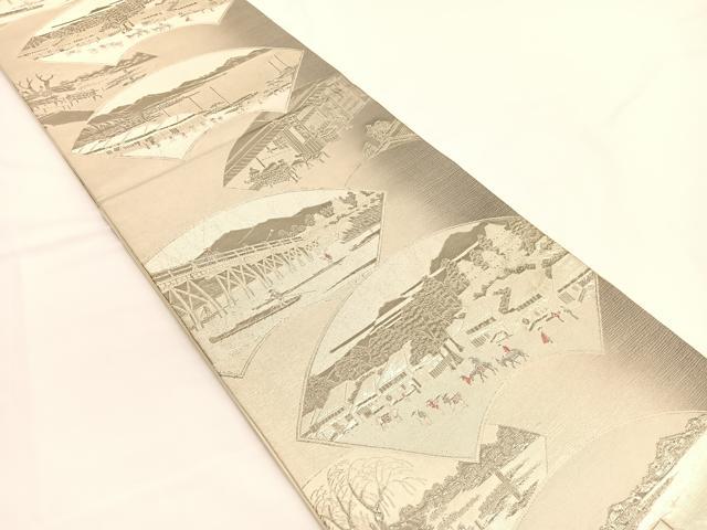 平和屋着物◎六通柄袋帯 唐織 東海道五拾三次図 プラチナ箔 正絹 逸品 BAAW3318hv