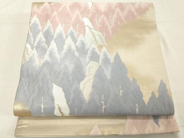 平和屋着物◎六通柄袋帯　樹林風景文　金銀糸　正絹　逸品　DABB2336cd