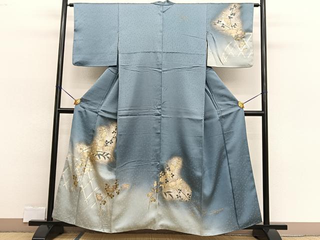 平和屋着物▼訪問着　螺鈿　籬菊萩文　暈し染め　金銀彩　正絹　逸品　BAAW4012hv