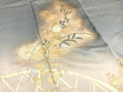 平和屋着物▼訪問着　螺鈿　籬菊萩文　暈し染め　金銀彩　正絹　逸品　BAAW4012hv