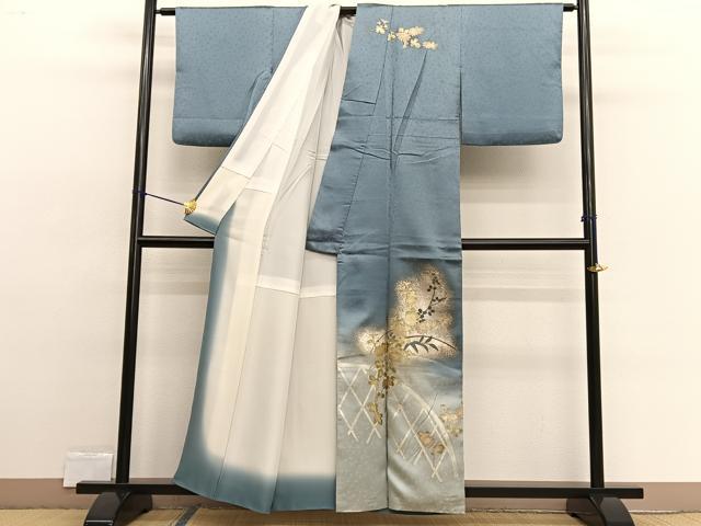 平和屋着物▼訪問着　螺鈿　籬菊萩文　暈し染め　金銀彩　正絹　逸品　BAAW4012hv