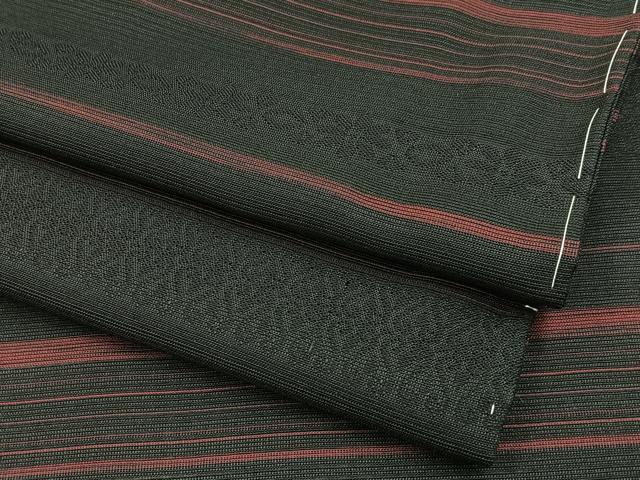 平和屋着物＊夏物 紗紬 横段花文 黒地 正絹 逸品 未使用 BAAW5076hj