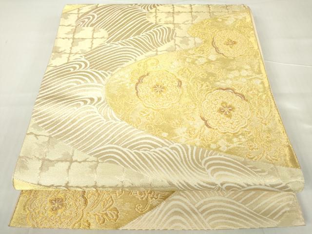 平和屋着物▼六通柄袋帯 正倉院流水花文 金糸 正絹 逸品 DABA4285az