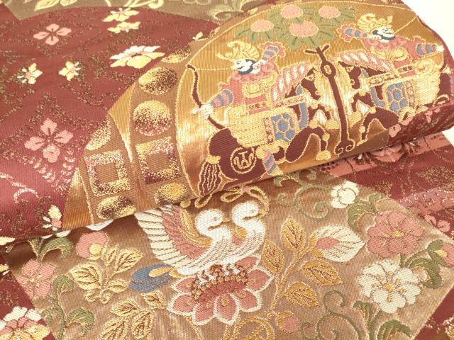 平和屋着物▼六通柄袋帯 狩猟丸文 金糸 正絹 逸品 DABA4276az