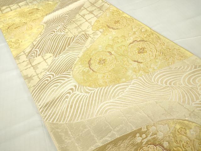 平和屋着物▼六通柄袋帯 正倉院流水花文 金糸 正絹 逸品 DABA4285az