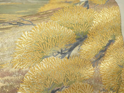 平和屋着物▼六通柄袋帯　波涛金松文　金糸　正絹　逸品　DABA4330az