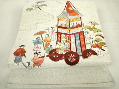 平和屋着物▼綴れ　太鼓柄袋帯　総刺繍　山車　金銀糸　正絹　逸品　DABA4433az