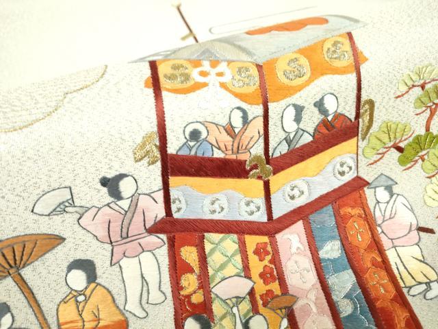 平和屋着物▼綴れ　太鼓柄袋帯　総刺繍　山車　金銀糸　正絹　逸品　DABA4433az