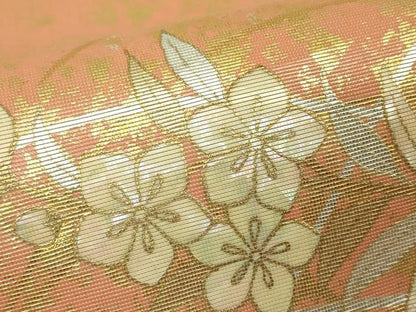 平和屋着物▼太鼓柄袋帯　螺鈿箔　草花文　金銀彩　正絹　逸品　DABA4441az