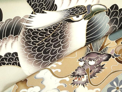平和屋着物[]七五三　男の子　祝着　鷹　鷲　龍　地紙重ね立波花文　暈し染め　金彩　逸品　DABA3688ma