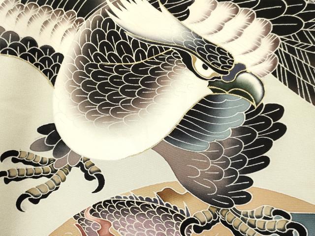 平和屋着物[]七五三　男の子　祝着　鷹　鷲　龍　地紙重ね立波花文　暈し染め　金彩　逸品　DABA3688ma
