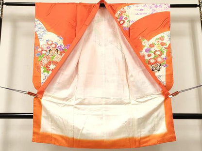 平和屋着物[]七五三　女の子　３歳　祝着　三つ身　孔雀花車文　金彩　逸品　DABA3682ma
