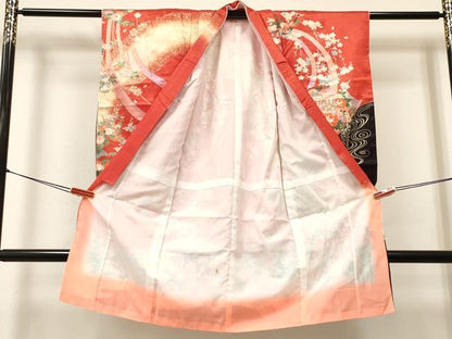 平和屋着物[]七五三　女の子　３歳　祝着　三つ身　御所車花文　暈し染め　金銀彩　逸品　DABA3681ma