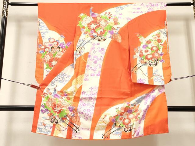 平和屋着物[]七五三　女の子　３歳　祝着　三つ身　孔雀花車文　金彩　逸品　DABA3682ma